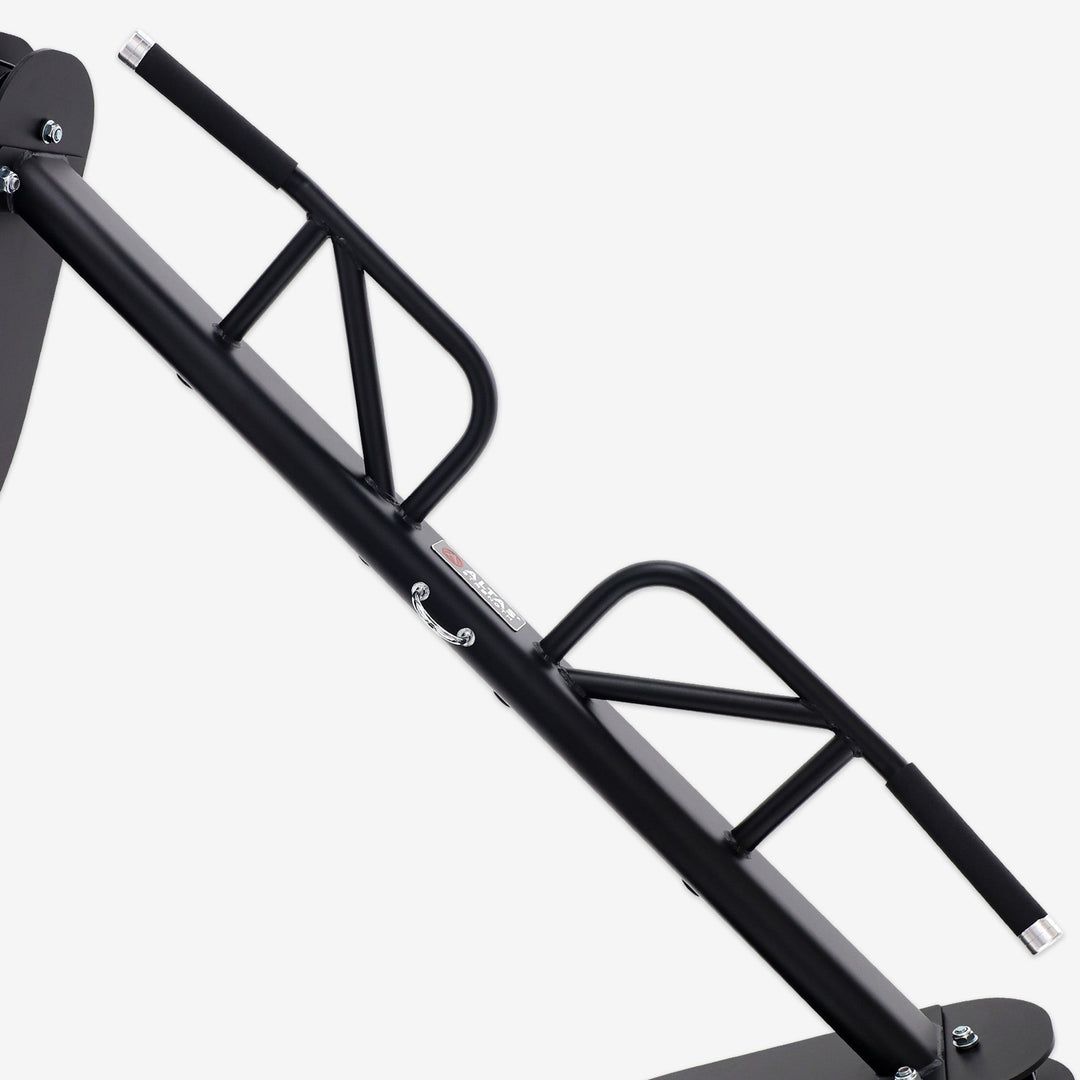 Black metal bike rack on a white background