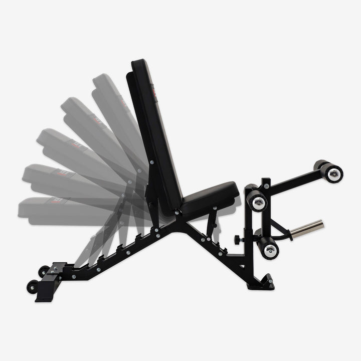 Black adjustable weight bench on a white background