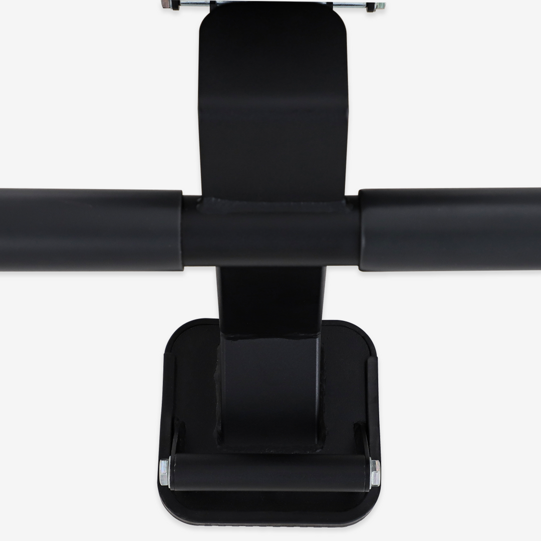 Black metal barbell on a white background