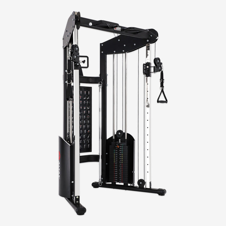 Gym machine with black and white design on a white background