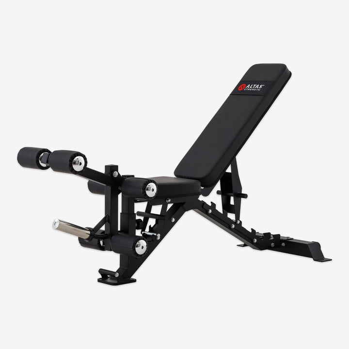 Black adjustable weight bench with 'ALTAY' branding on a white background