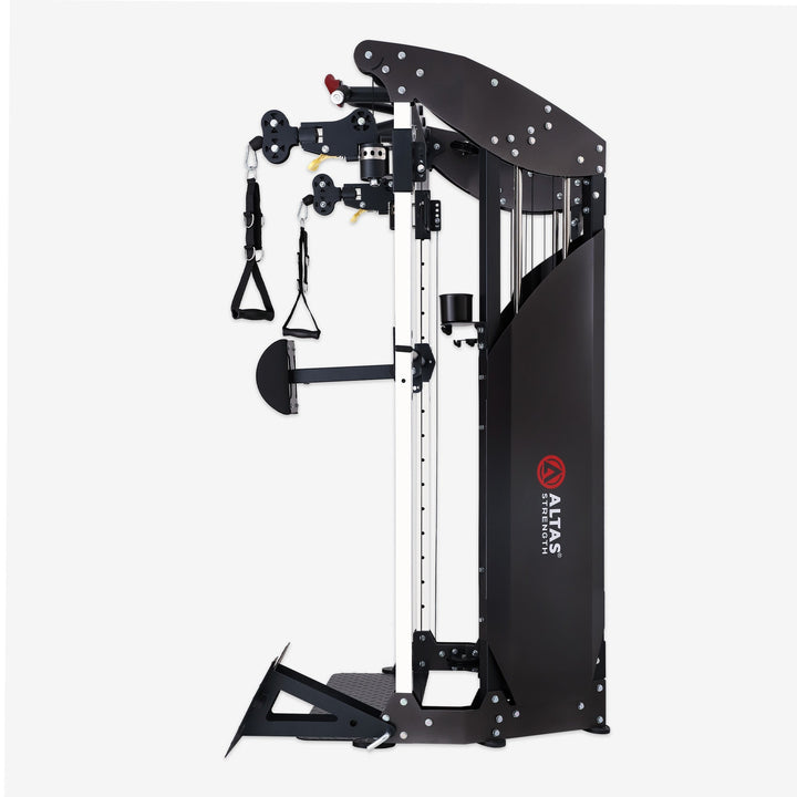 Black fitness equipment with Atlas logo on a white background
