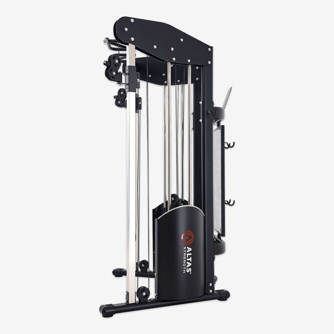 Black gym machine with 'Altas Strength' branding on a white background
