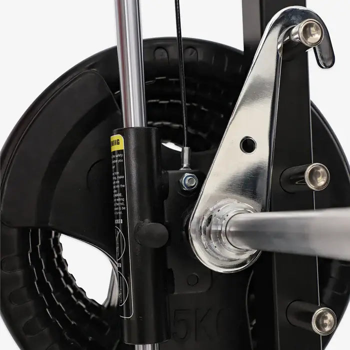 Close-up of the pulley system on the ALTAS AL-3058G Smith Machine, showcasing its adjustable weight stack and robust design.