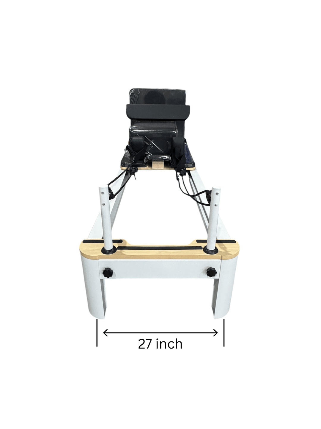 Pilates Reformer S showing a 27-inch width, designed for efficient home and studio workouts in Canada.