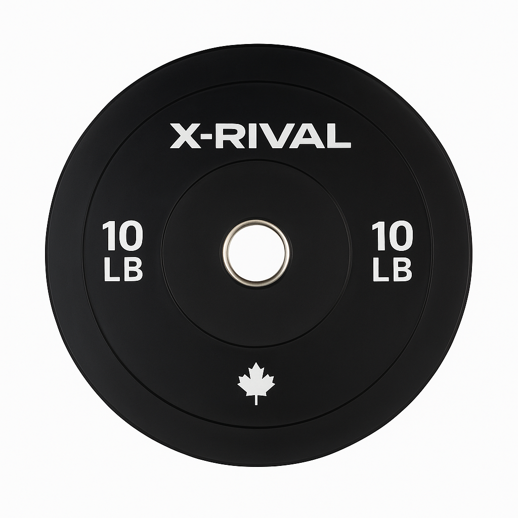X-RIVAL 10 lb black bumper plate designed for durability, ideal for home gyms and fitness centers in Canada.