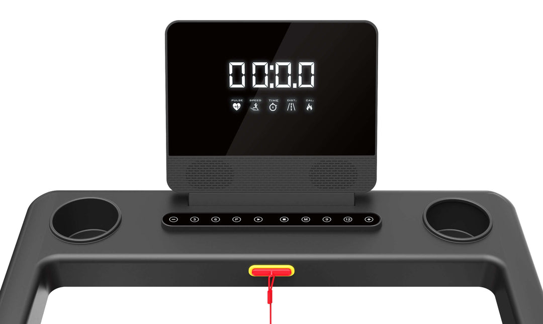 X-RIVAL treadmill Cardio Glide display with manual controls and measurement metrics for fitness tracking.