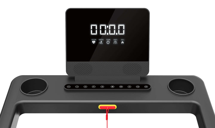 X-RIVAL treadmill Cardio Glide display with manual controls and measurement metrics for fitness tracking.