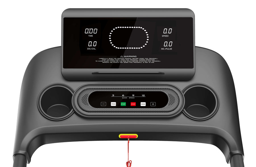 X-RIVAL Treadmill Max Motion K5451 control panel with display and cup holders for an enhanced workout experience.