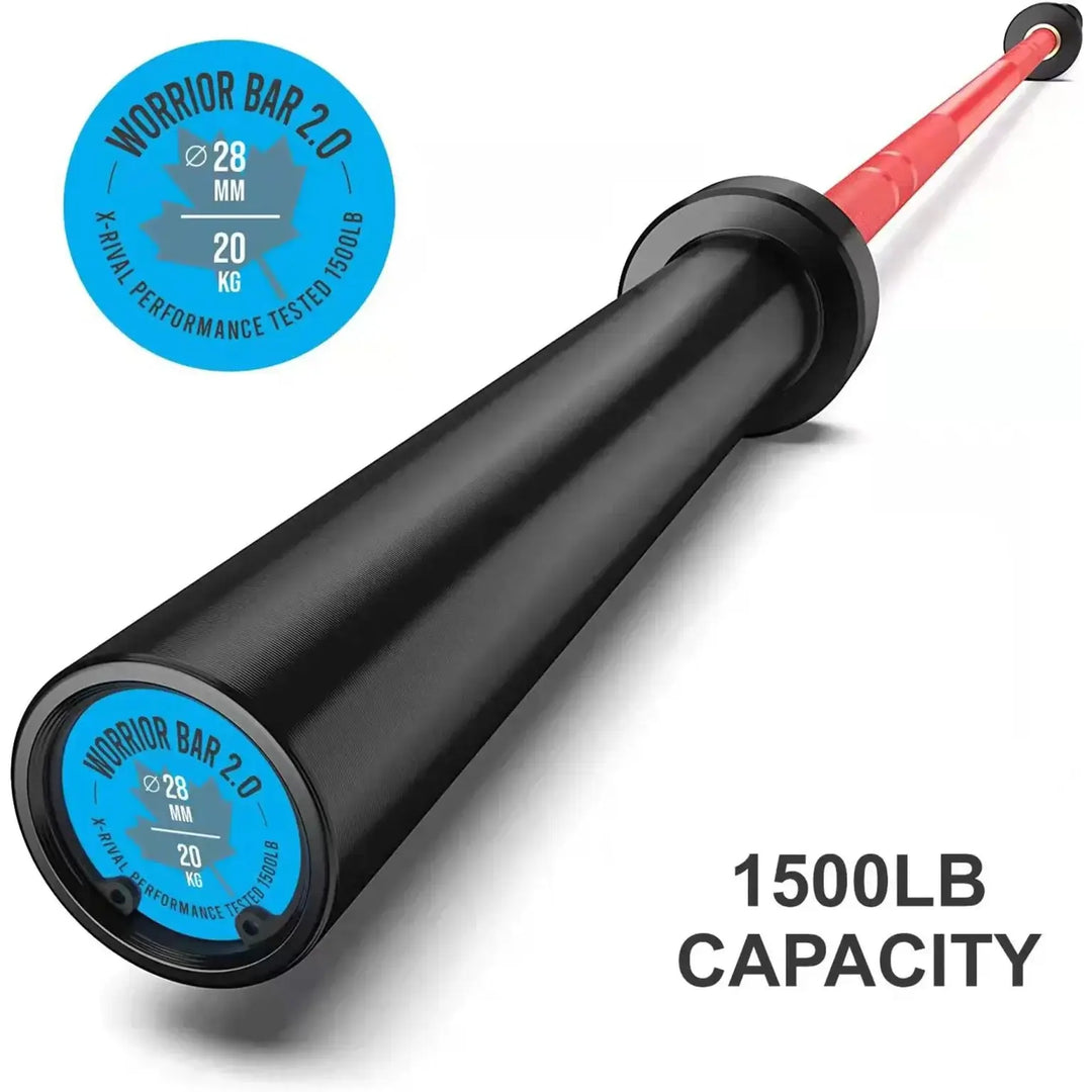 X-RIVAL Warrior Bar 2.0 7ft Olympic barbell with 1500lb capacity and Cerakote finish for weightlifting and strength training.