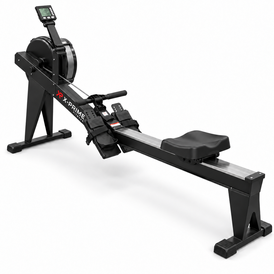 X-Prime Fitness XR900 air rower seat rail footplates flywheel and monitor