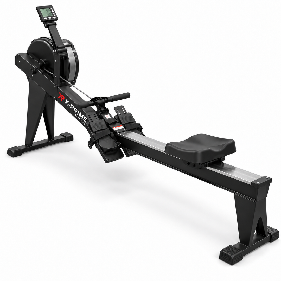 X-Prime Fitness XR900 air rower seat rail footplates flywheel and monitor